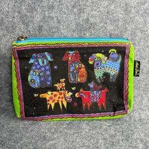 Laurel Burch SUN & SAND Dog Cotton Make up Jewelry Bag Zipper Pouch Bright Color